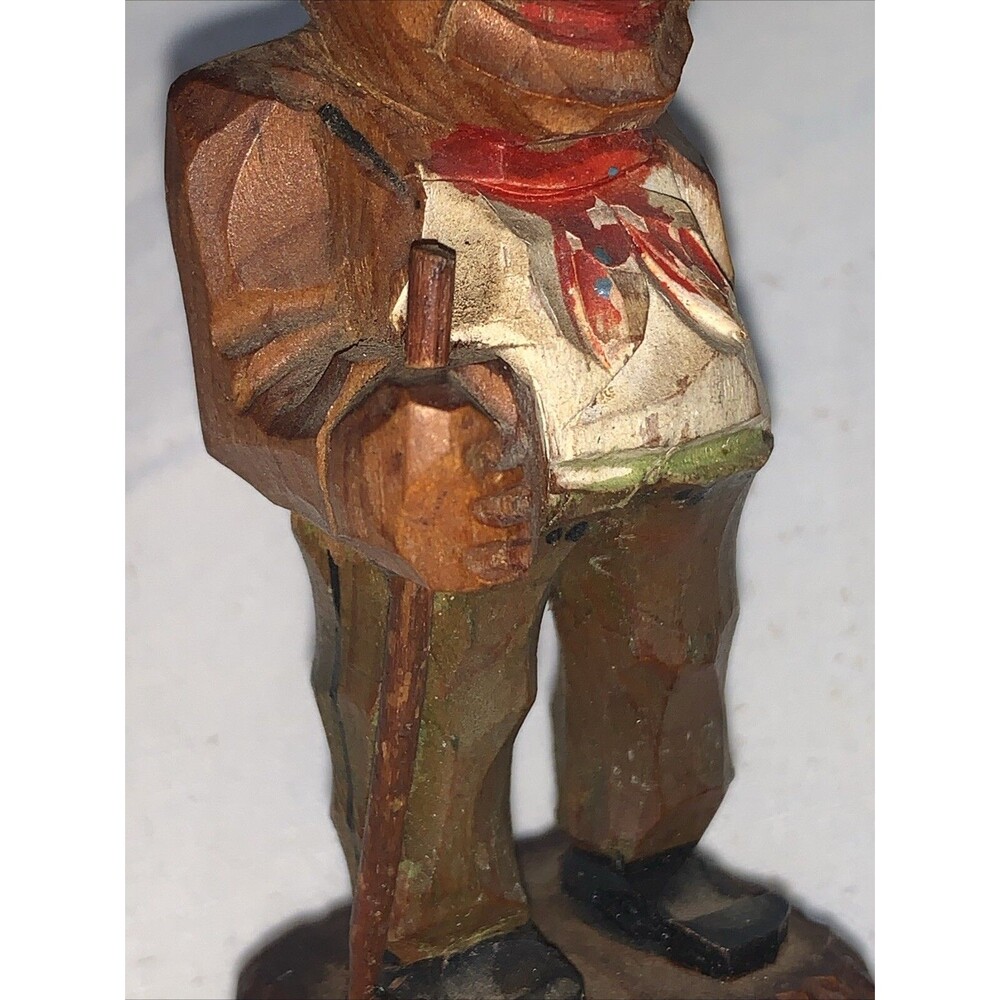 Vintage Hand Carved Wooden Man FolkArt Villager Figurine Top Hat Cane ANRI Style - Picture 8 of 16